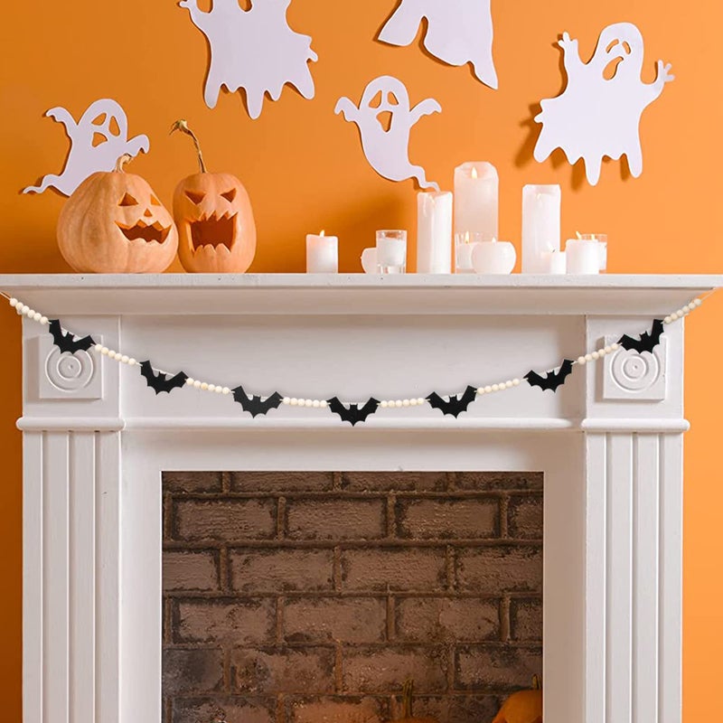 DAZONGE Halloween Decorations Indoor/Outdoor  Wood Felt Bats Bead Garland Banner for Halloween Decor  Farmhouse Bats Garland Decorations for Fireplace Mantle Walls - Image 2